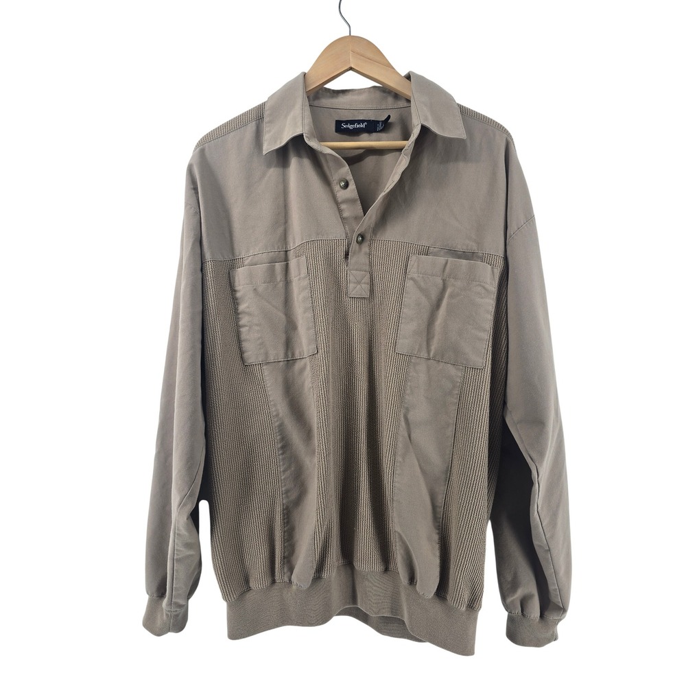 Sedgefield Textured Pullover Shirt Mens Large Tan Vintage Style Ribbed Panels